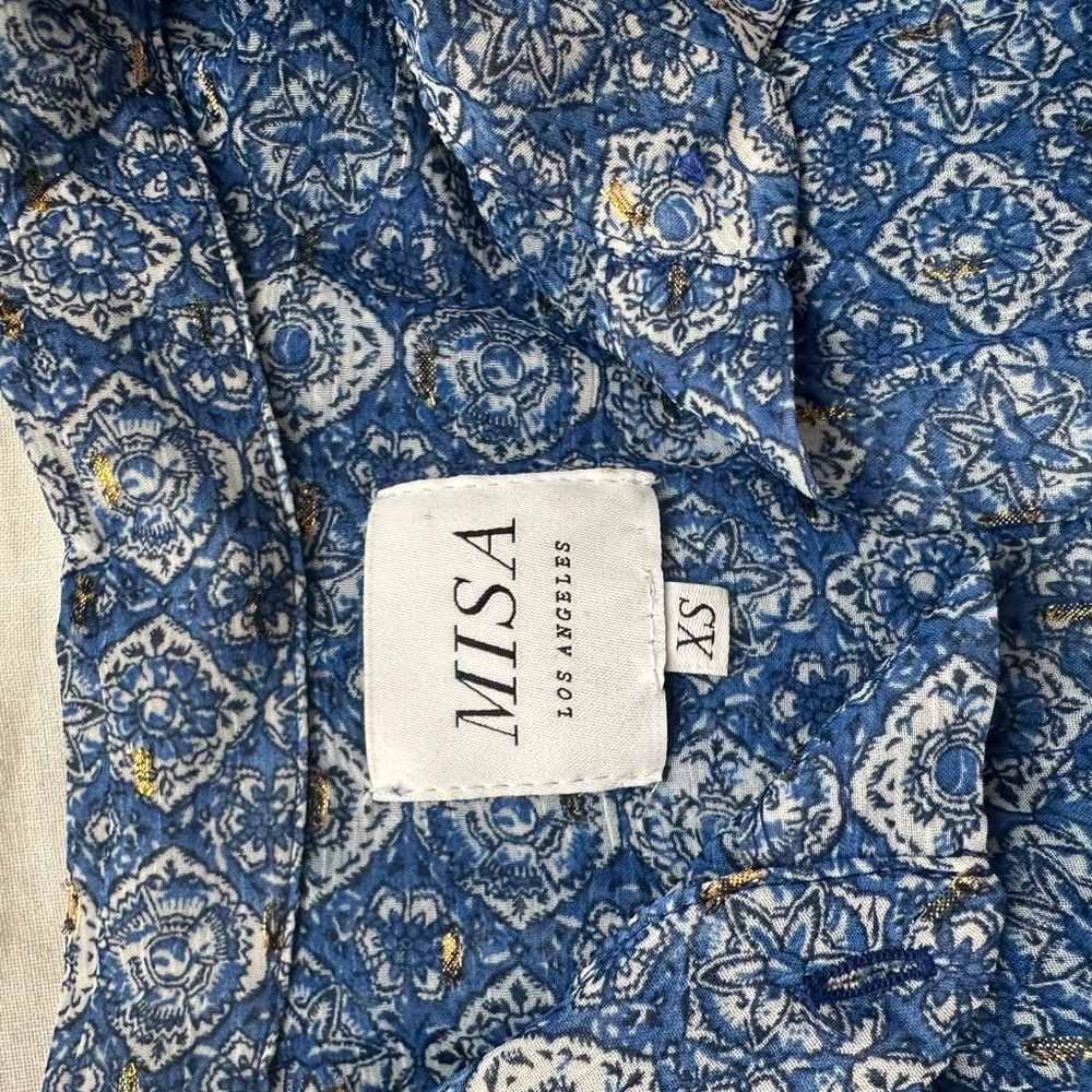 MISA Los Angeles Blue and White Patterned Blouse & Skirt Co-ord Set - Picture 4 of 5